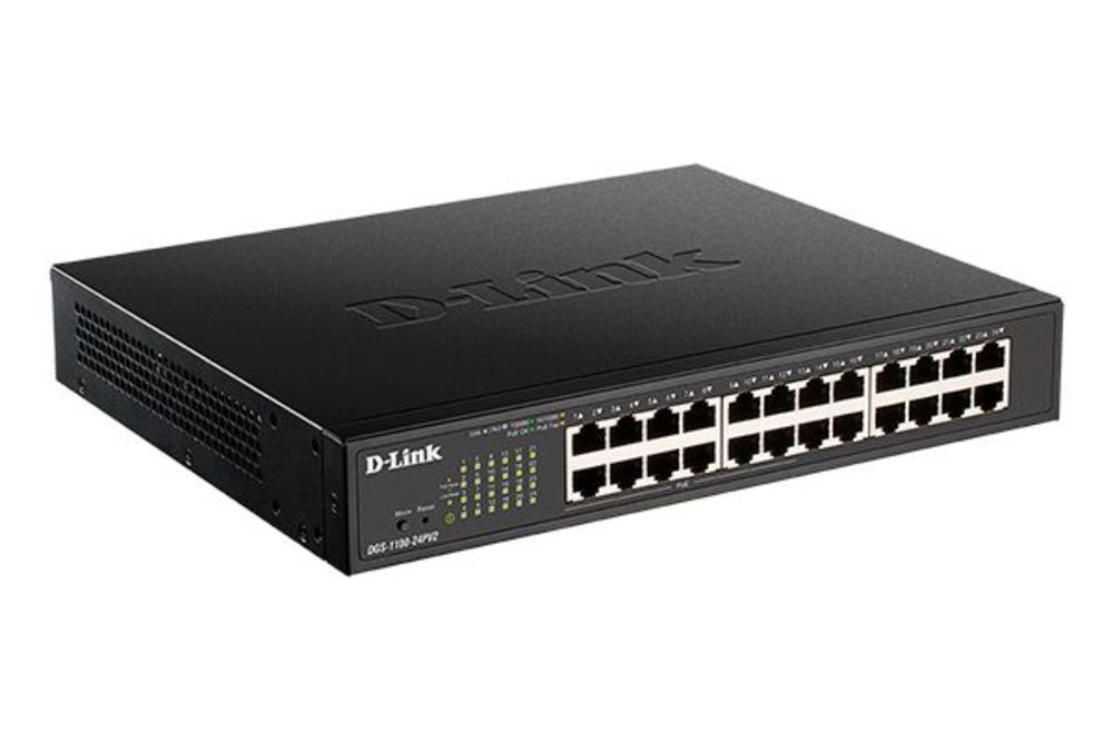 DGS-1100-24PV2/A3A Настраиваемый L2 коммутатор D-Link c 24 портами 10/100/1000Base-T (12 портов РоЕ 802.3af/at, PoE-бюджет 100 Вт)