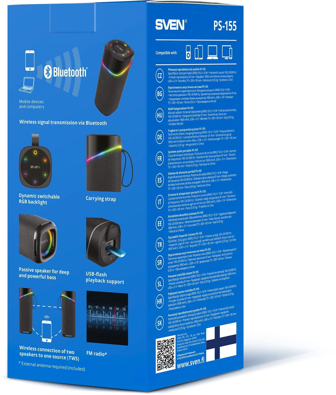 Колонка порт. Sven PS-155 черный 10W 2.0 BT/3.5Jack 1800mAh (SV-022334)