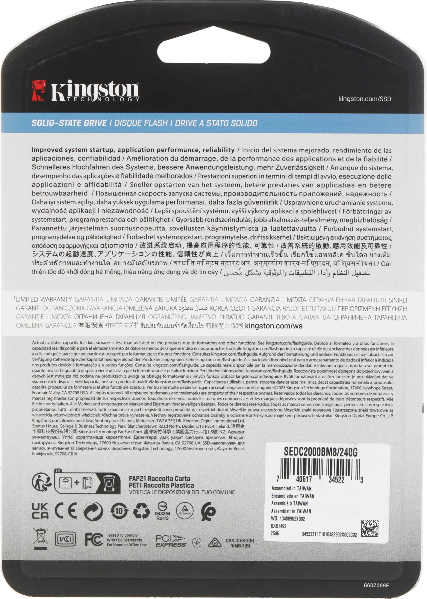 Накопитель SSD Kingston PCIe 4.0 x4 240GB SEDC2000BM8/240G DC2000B M.2 2280 0.4 DWPD