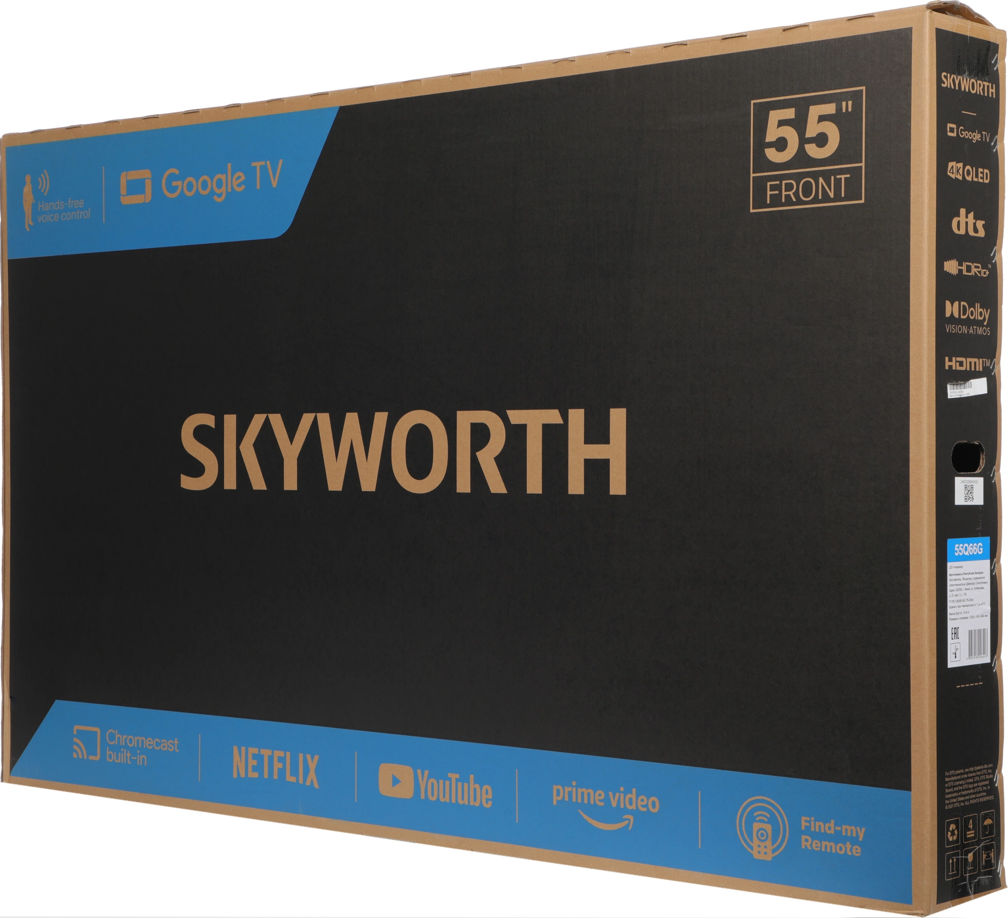 Телевизор QLED Skyworth 55" 55Q66G Google TV Frameless черный/серебристый 4K Ultra HD 60Hz DVB-T DVB-T2 DVB-C DVB-S DVB-S2 USB WiFi Smart TV