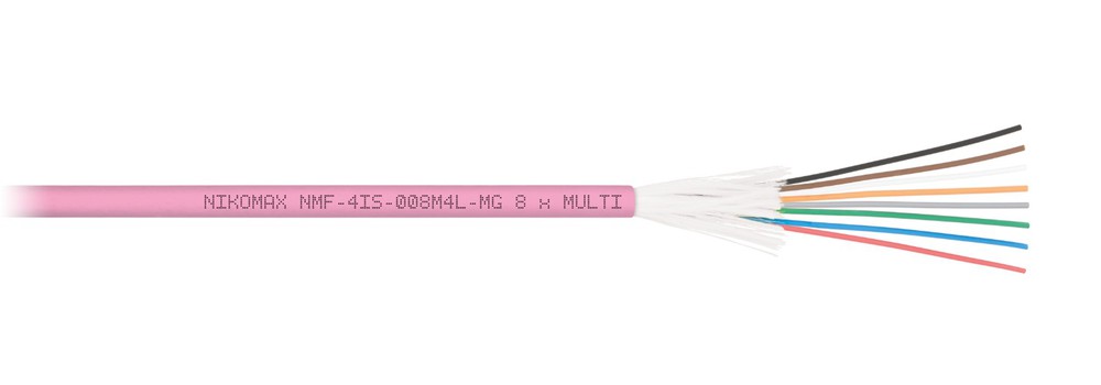 NMF-4IS-004M4L-MG - Кабель NIKOMAX волоконно-оптический, 4 волокна, многомодовый 50/125мкм, стандарта OM4, полимерный материал нг(A)-LSLTx, внутренний, распределительный, с плотным буфером, силовой элемент — стеклонити, маджента - гарантия: 5 лет расширен