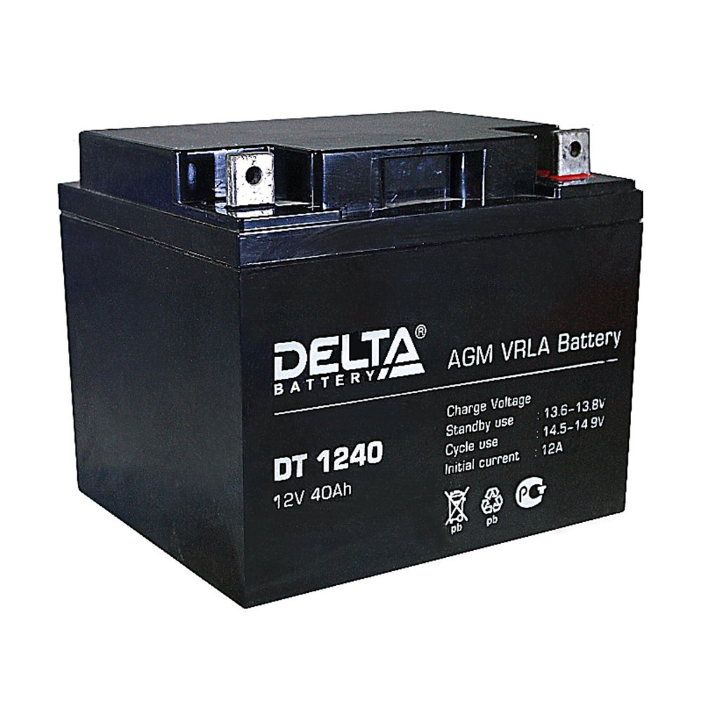 DT 1240 - Аккумулятор Delta герметичный свинцово-кислотный, 12В/40Ач, клеммы под болт с гайкой 5.5 мм