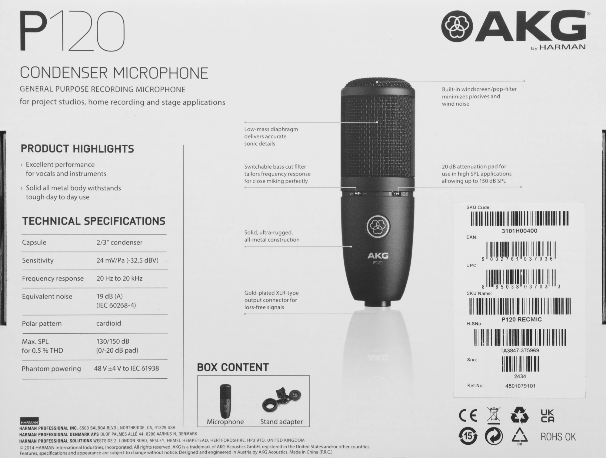 Микрофон проводной AKG P120 черный