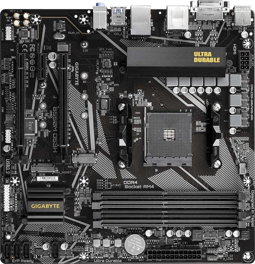 Материнская плата Gigabyte B550M DS3H Soc-AM4 AMD B550 4xDDR4 mATX AC`97 8ch(7.1) GbLAN RAID+DVI+HDMI