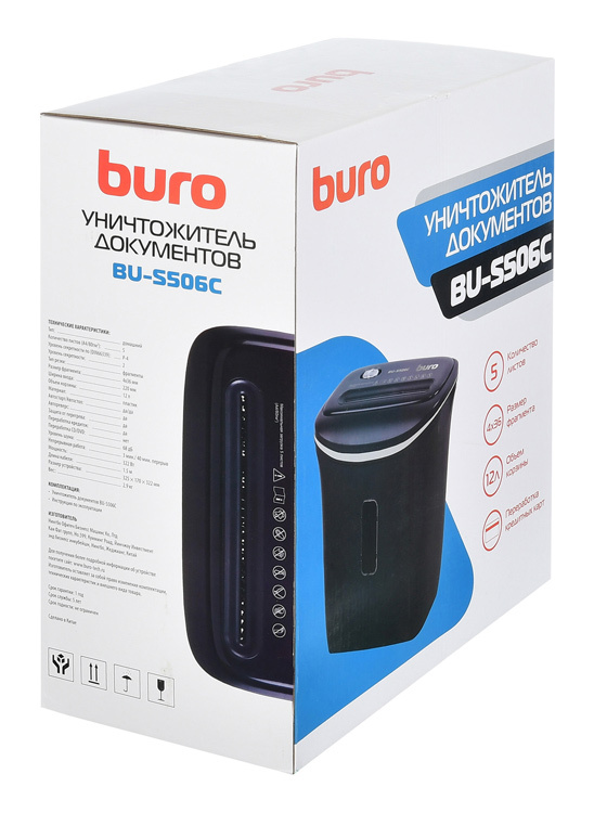 Шредер Buro Home BU-S506C черный (секр.P-4) фрагменты 5лист. 12лтр. пл.карты
