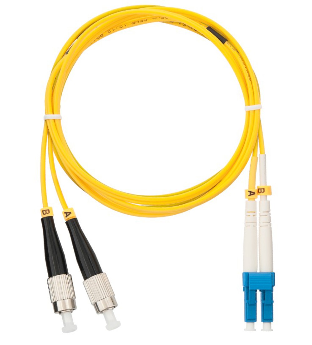 NMF-PC2S2C2-FCU-LCU-003 - Шнур волоконно-оптический, переходной, одномодовый 9/125мкм, стандарта OS2, FC/UPC-LC/UPC, двойной, LSZH нг(A)-HFLTx, 2мм, желтый, 3м, NIKOMAX