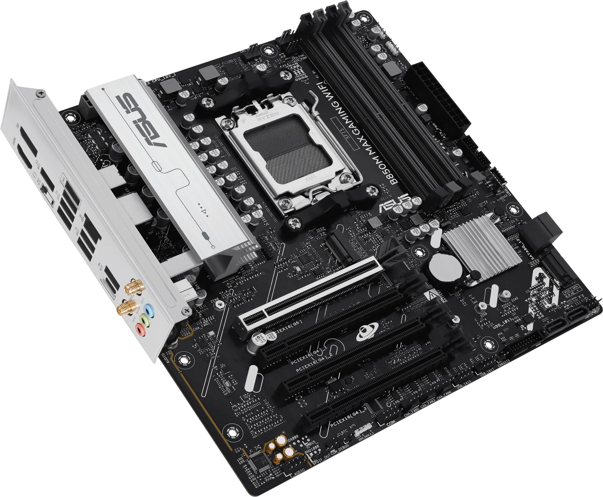 Материнская плата Asus B850M MAX GAMING WIFI Socket AM5 AMD B850 4xDDR5 mATX AC`97 8ch(7.1) GbLAN RAID+HDMI+DP