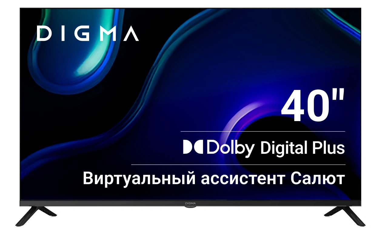 Телевизор LED Digma 40" DM-LED40SBB36 Салют ТВ Frameless Metal черный FULL HD 60Hz DVB-T DVB-T2 DVB-C DVB-S DVB-S2 USB WiFi Smart TV