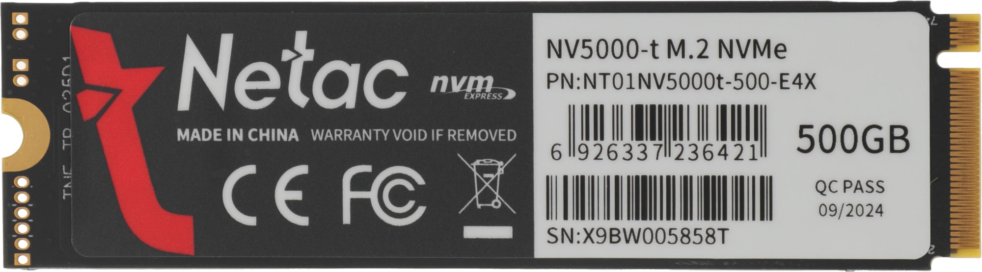 Накопитель SSD Netac PCIe 4.0 x4 500GB NT01NV5000T-500-E4X NV5000t M.2 2280