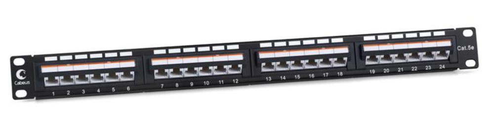 Cabeus PLAN-24-Cat.5e-Dual IDC Патч-панель 19" (1U), 24 порта RJ-45, категория 5e, Dual IDC, угол портов 45 градусов