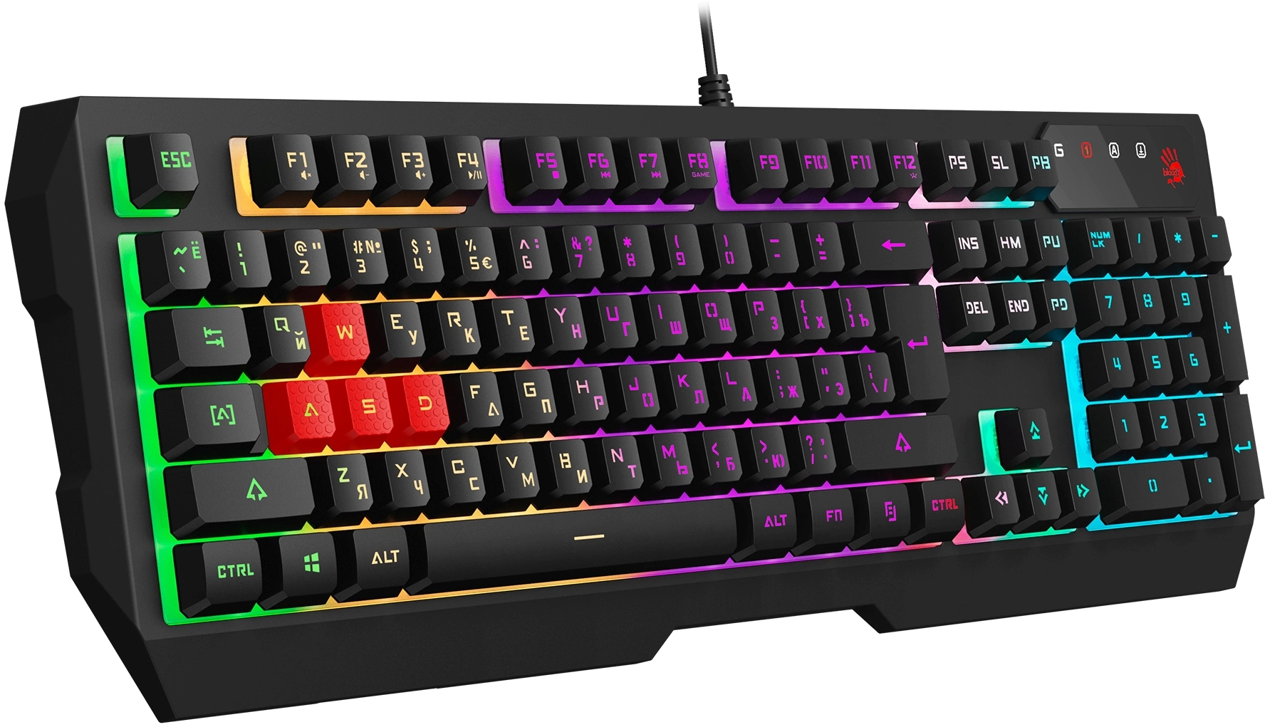 Клавиатура A4Tech B140N черный USB for gamer LED (подставка для запястий) кабель 1.8м