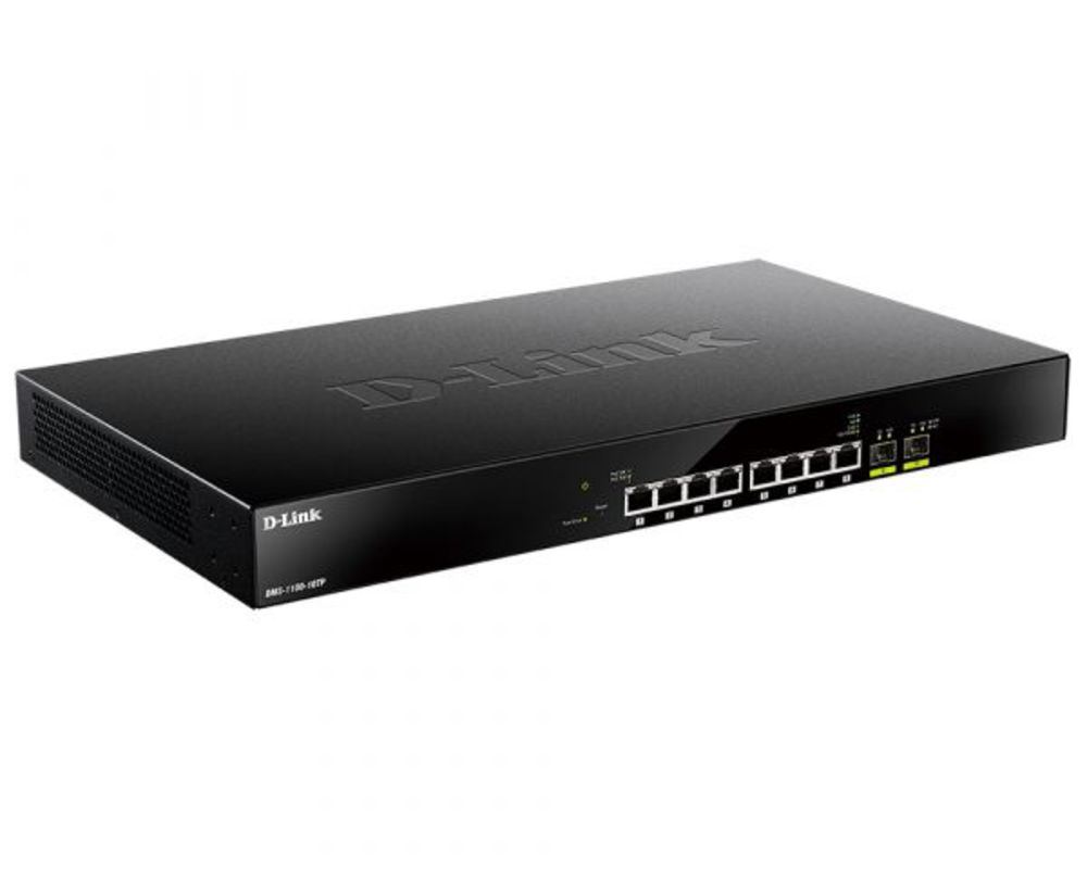 DMS-1100-10TP/A1A Настраиваемый L2 коммутатор с 8 портами 100/1000/2.5GBase-T и 2 портами 10GBase-X SFP+ (8 портов PoE 802.3af/at, PoE-бюджет 240 Вт)