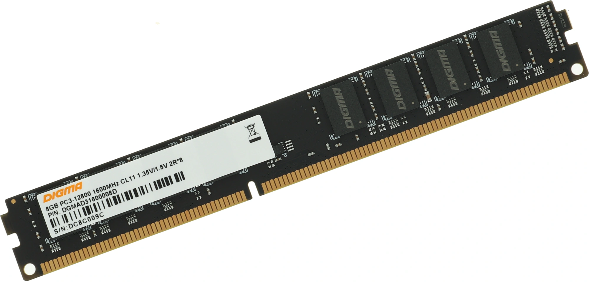 Память DDR3 8GB 1600MHz Digma DGMAD31600008D RTL PC3-12800 CL11 DIMM 240-pin 1.35В dual rank Ret