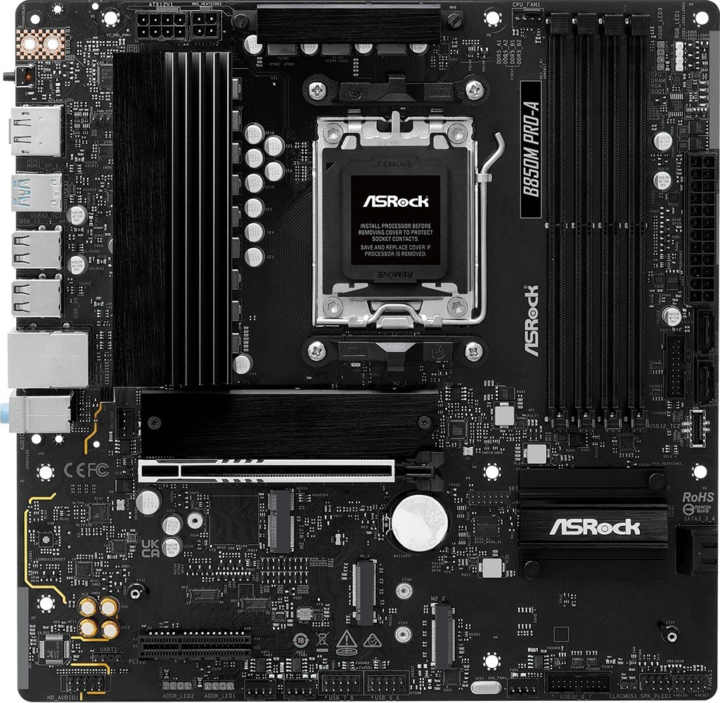 Материнская плата Asrock B850M PRO-A Socket AM5 AMD B850 4xDDR5 mATX AC`97 8ch(7.1) 2.5Gg RAID+HDMI+DP