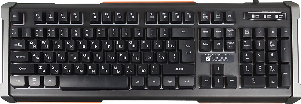 Клавиатура Оклик 710G BLACK DEATH черный/оранжевый USB Multimedia for gamer LED (476393)