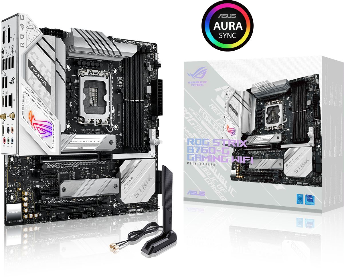 Материнская плата Asus ROG STRIX B760-G GAMING WIFI Soc-1700 Intel B760 4xDDR5 mATX AC`97 8ch(7.1) 2.5Gg RAID+HDMI+DP