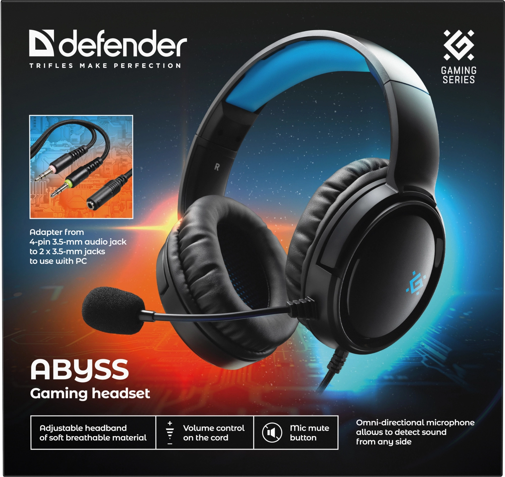 Наушники с микрофоном Defender Abyss черный 2м накладные оголовье (64548)