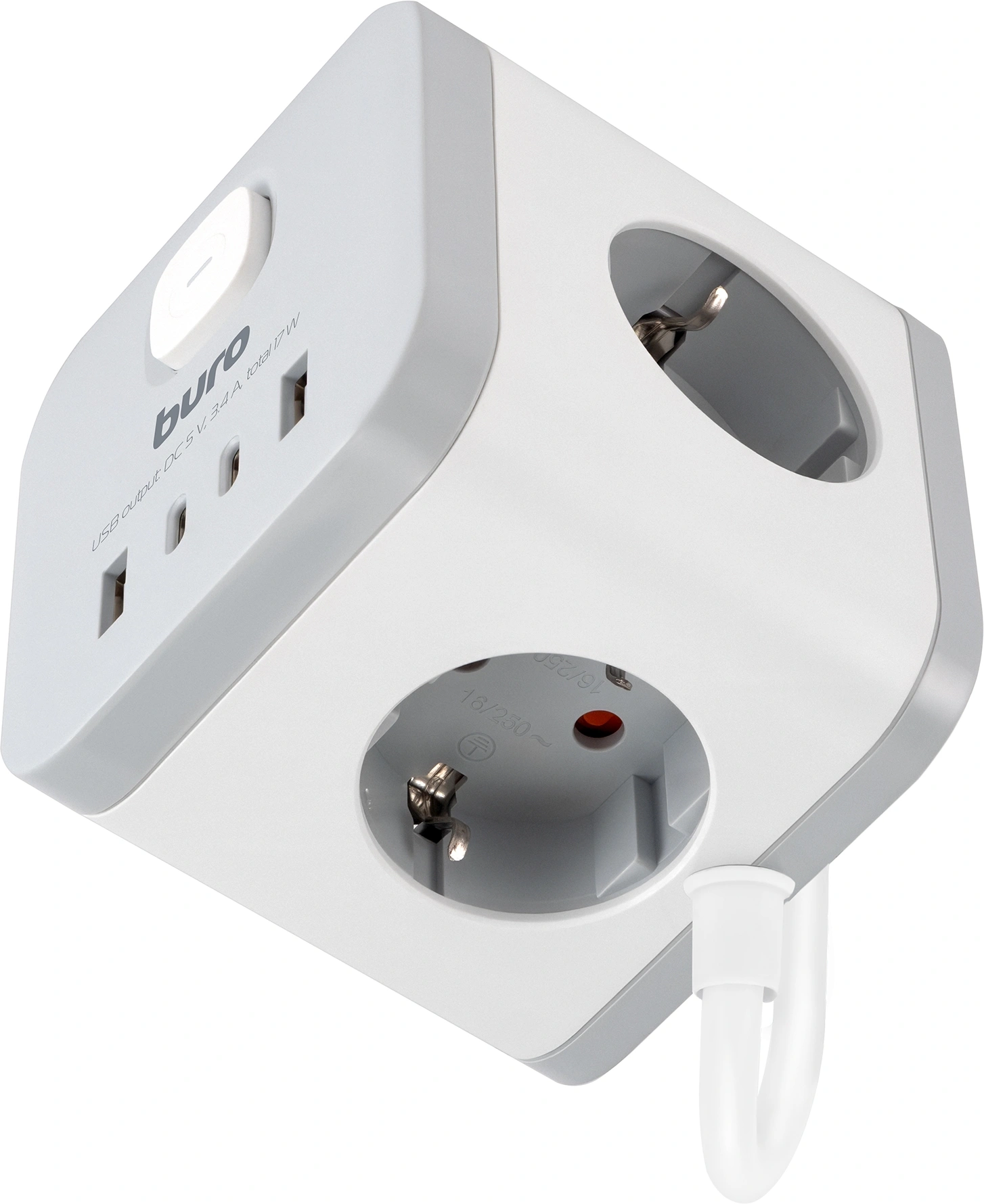 Сетевой удлинитель Buro BU-PC3.1UС-W 1.5м (3 розетки) белый (коробка)