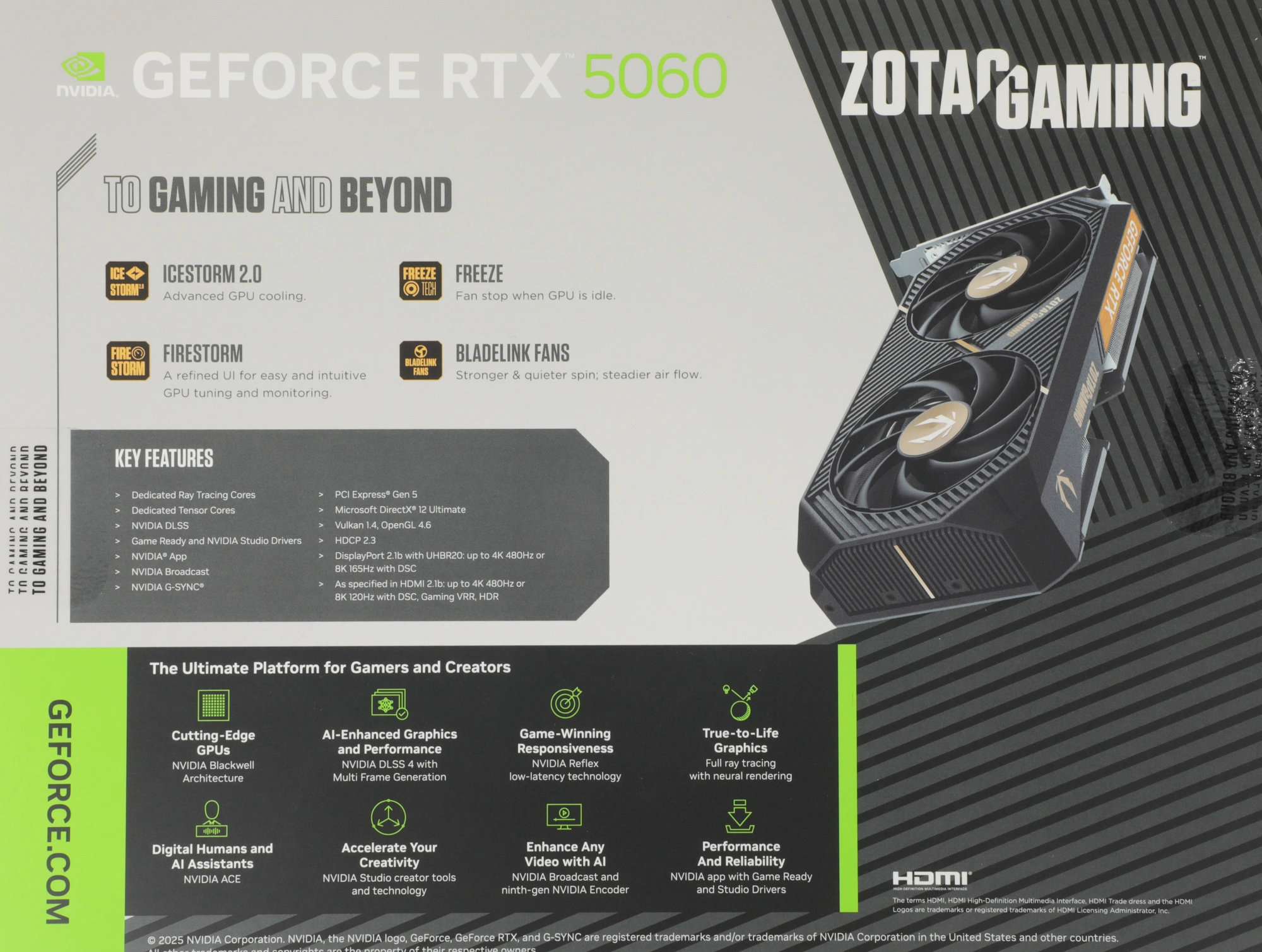Видеокарта Zotac PCI-E 5.0 RTX 5060 AMP NVIDIA GeForce RTX 5060 8Gb 128bit GDDR7 2550/28000 HDMIx1 DPx3 HDCP Ret