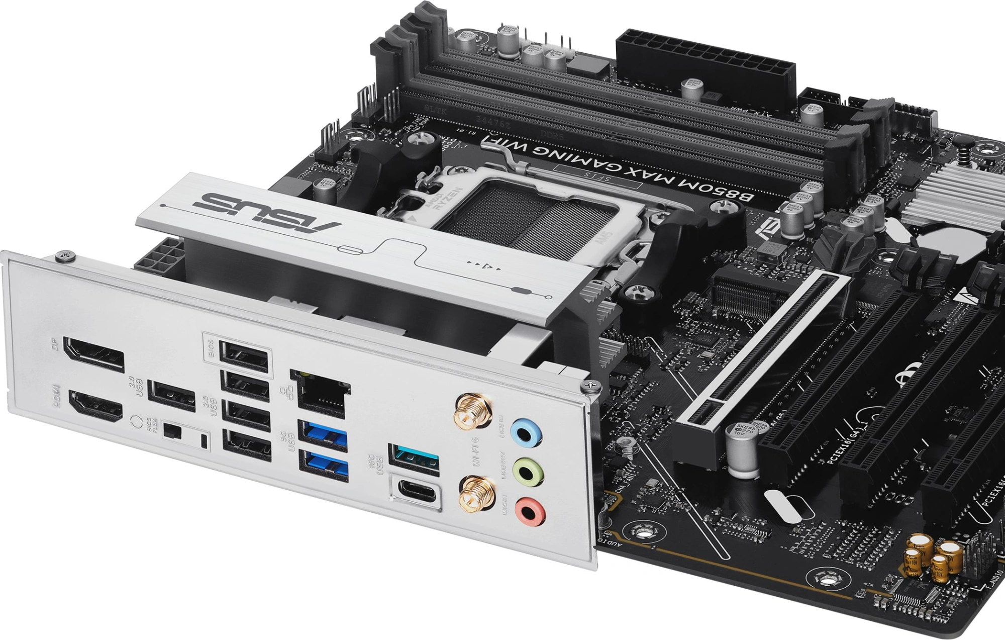 Материнская плата Asus B850M MAX GAMING WIFI Socket AM5 AMD B850 4xDDR5 mATX AC`97 8ch(7.1) GbLAN RAID+HDMI+DP