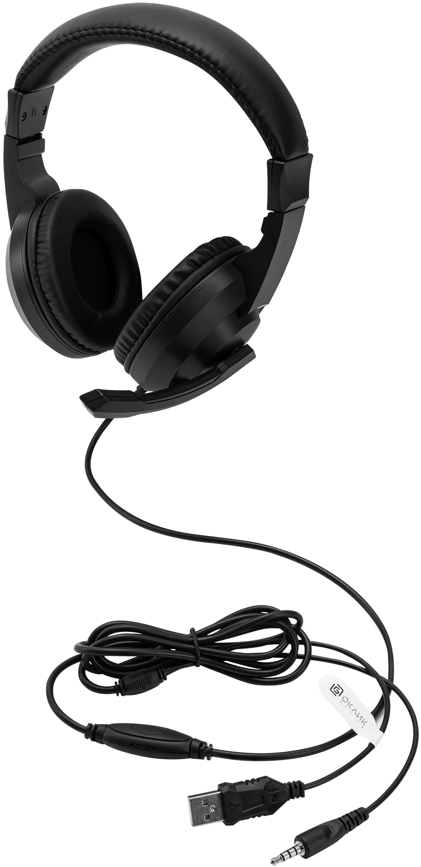 Наушники с микрофоном Оклик HS-L315G черный 1.8м накладные USB оголовье (2007552)