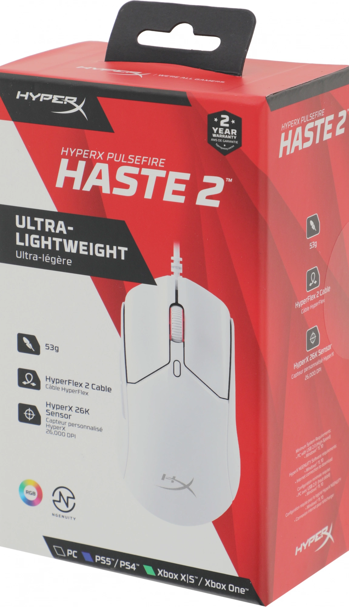 Мышь HyperX Pulsefire Haste 2 белый оптическая 26000dpi USB 5but (6N0A8AA)