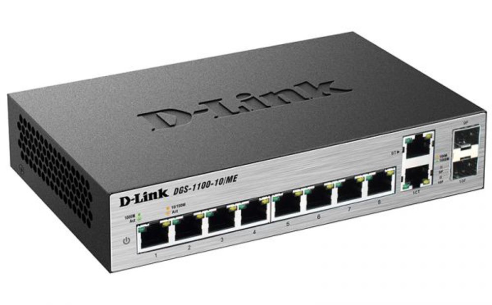 DGS-1100-10/ME/A2A Управляемый L2 коммутатор D-Link с 8 портами 10/100/1000Base-T и 2 комбо-портами 100/1000Base-T/SFP
