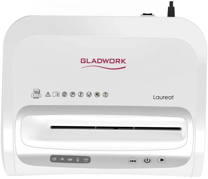 Шредер Gladwork Laureat P-25HCD серый (секр.P-4) фрагменты 25лист. 27лтр. скрепки скобы пл.карты CD