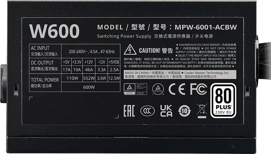 Блок питания Cooler Master ATX 600W Elite Nex W600 80+ white (20+4pin) APFC 120mm fan 5xSATA RTL