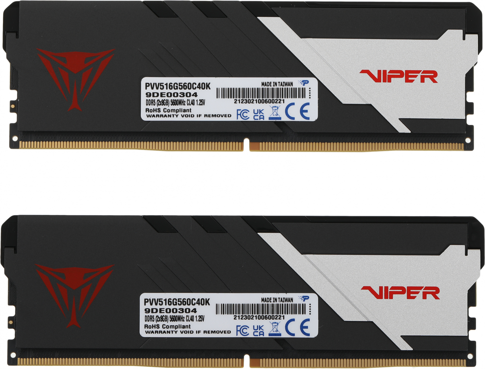 Память DDR5 2x8Gb 5600MHz Patriot PVV516G560C40K Viper Venom RTL Gaming PC5-44800 CL40 DIMM 288-pin 1.25В kit с радиатором Ret
