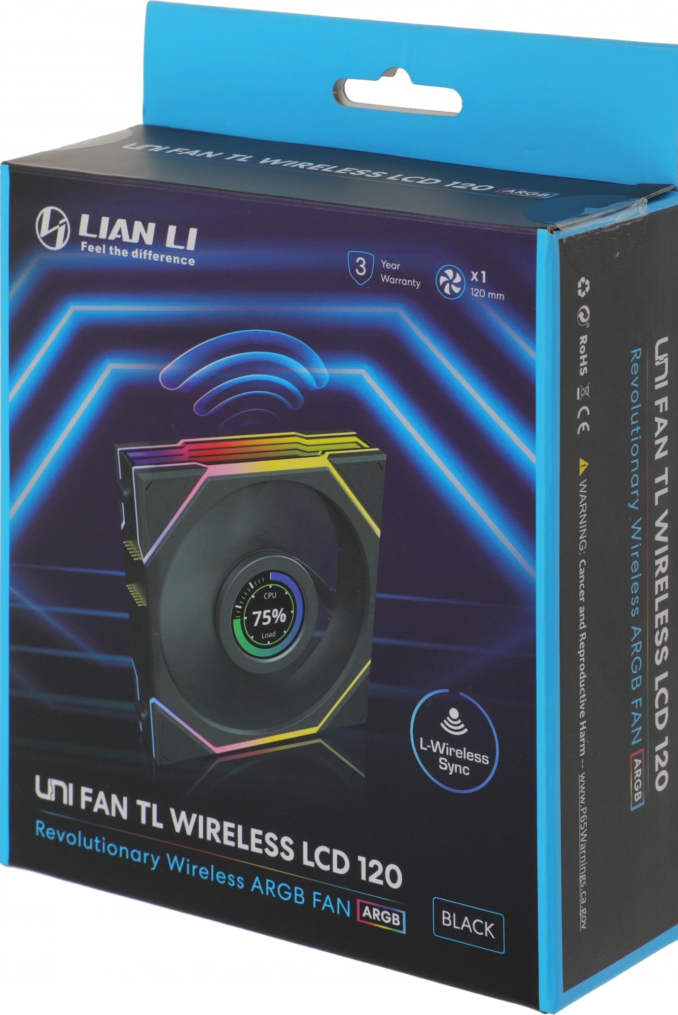 Вентилятор для корпуса Lian-Li Uni Fan TL Wireless LCD 120 LCD ARGB 120х124x28 черный 4-pin 27дБ (G99.12TLLCD1W1B.R0) Ret