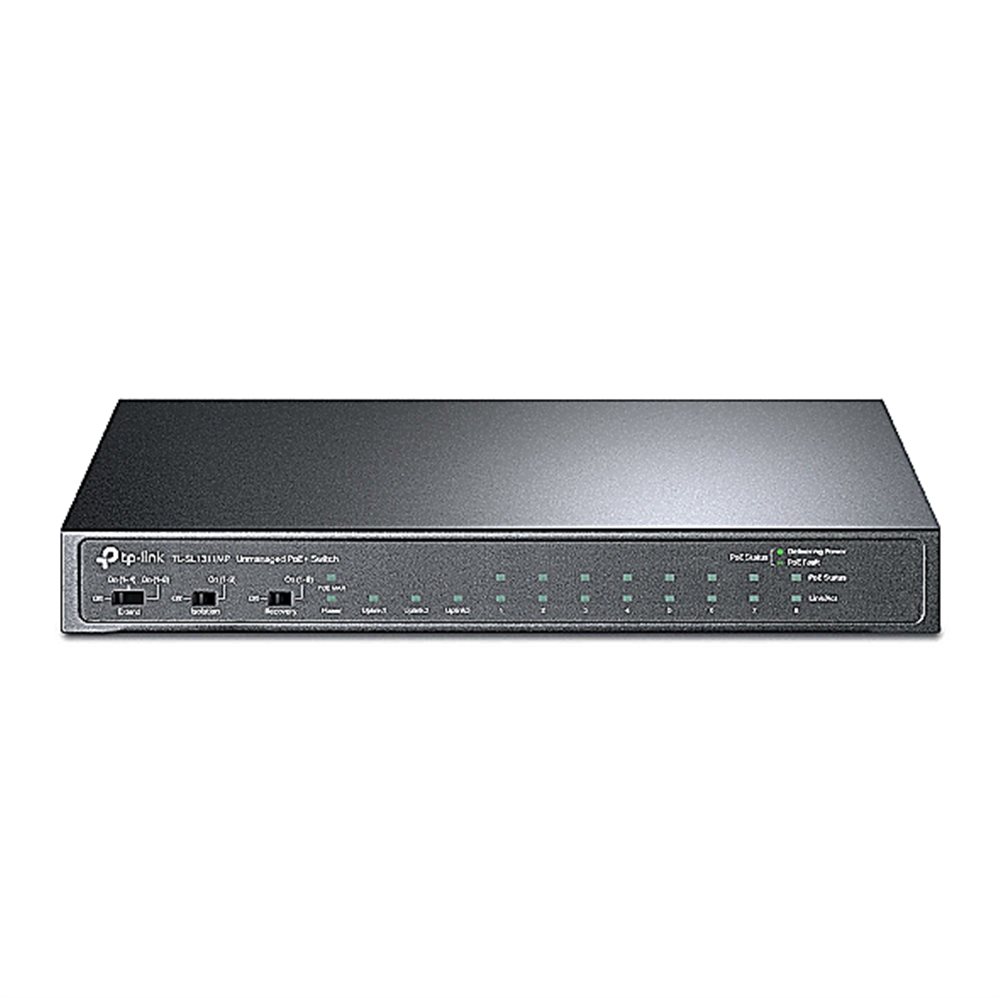 TL-SL1311MP - Настольный коммутатор TP-Link на 8 PoE+ портов 10/100 Мбит/с + 2 Gb RJ45 + 1 Gb SFP uplinks, PoE 124W.