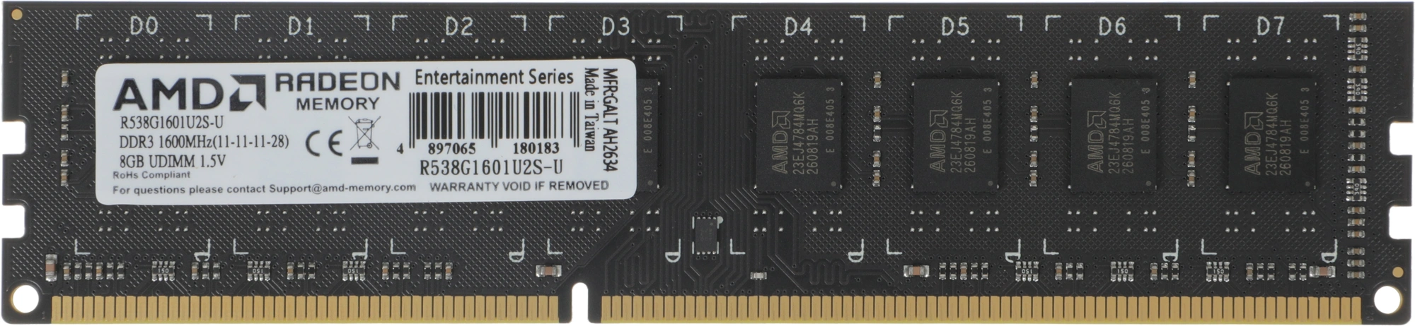 Память DDR3 8GB 1600MHz AMD R538G1601U2S-U RTL PC3-12800 CL11 DIMM 240-pin 1.5В single rank Ret