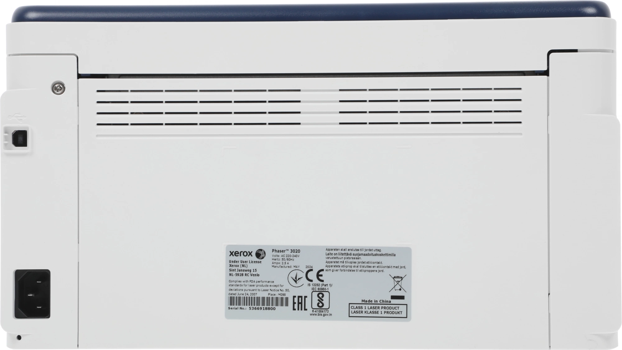 Принтер лазерный Xerox Phaser 3020v_bi A4 WiFi белый