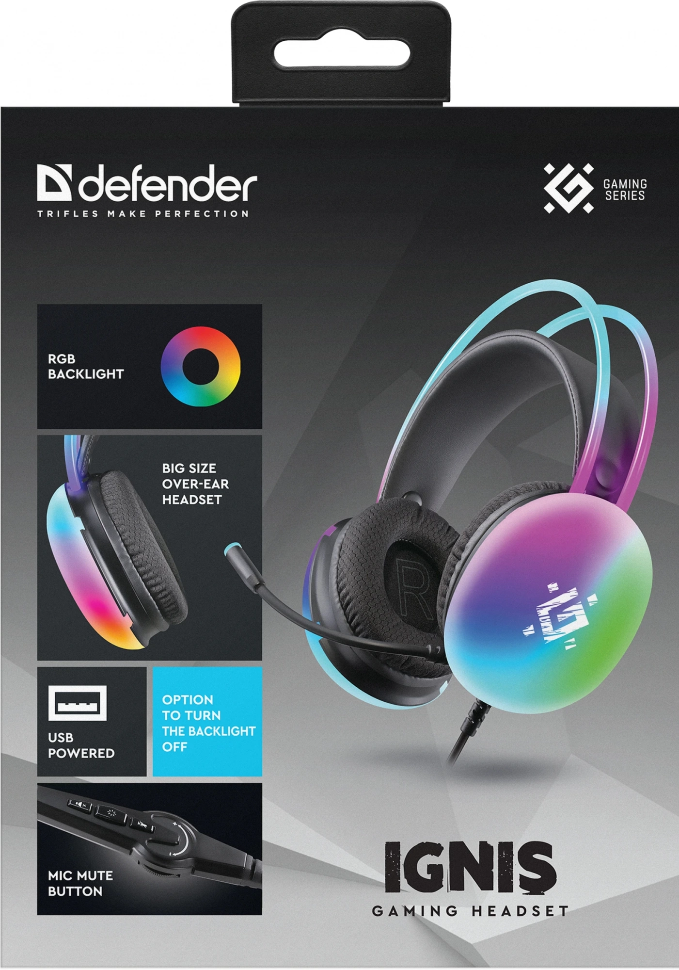 Наушники с микрофоном Defender Ignis черный 2.2м накладные USB оголовье (64441)