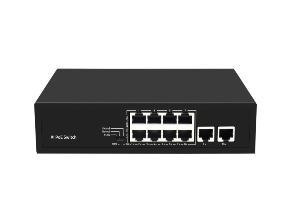 ST-NS008MB-GD - Неадминистрируемый коммутатор, 8 RJ-45 POE портов (10/100 Мбит/с), 2 RJ-45 Uplink порта (1000 Мбит/с), бюджет на порт до 30 Вт, общий бюджет до 120 Вт.