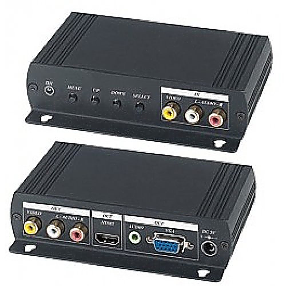 AD001HH - Преобразователь аудио и композитного видеосигнала в VGA и HDMI. Входы - композитный видео и стереоаудио. Выходы - композитный видео и стереоаудио, VGA, HDMI. Разрешение VGA -до 1920x1080, HDMI -до 1080p. OSD меню. БП 220/5В, 1А(DC) в комплекте.