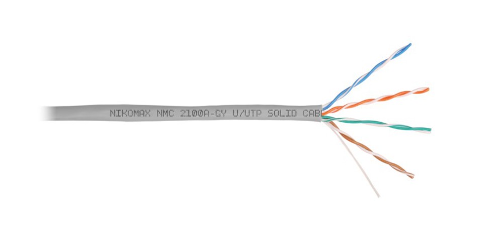 NMC 2100A-GY - Кабель NIKOMAX U/UTP 4 пары, Кат.5e (Класс D), тест по ISO/IEC, 100МГц, одножильный, BC (чистая медь), 24AWG (0,50мм), поливинилхлорид, внутренний, серый, 305м