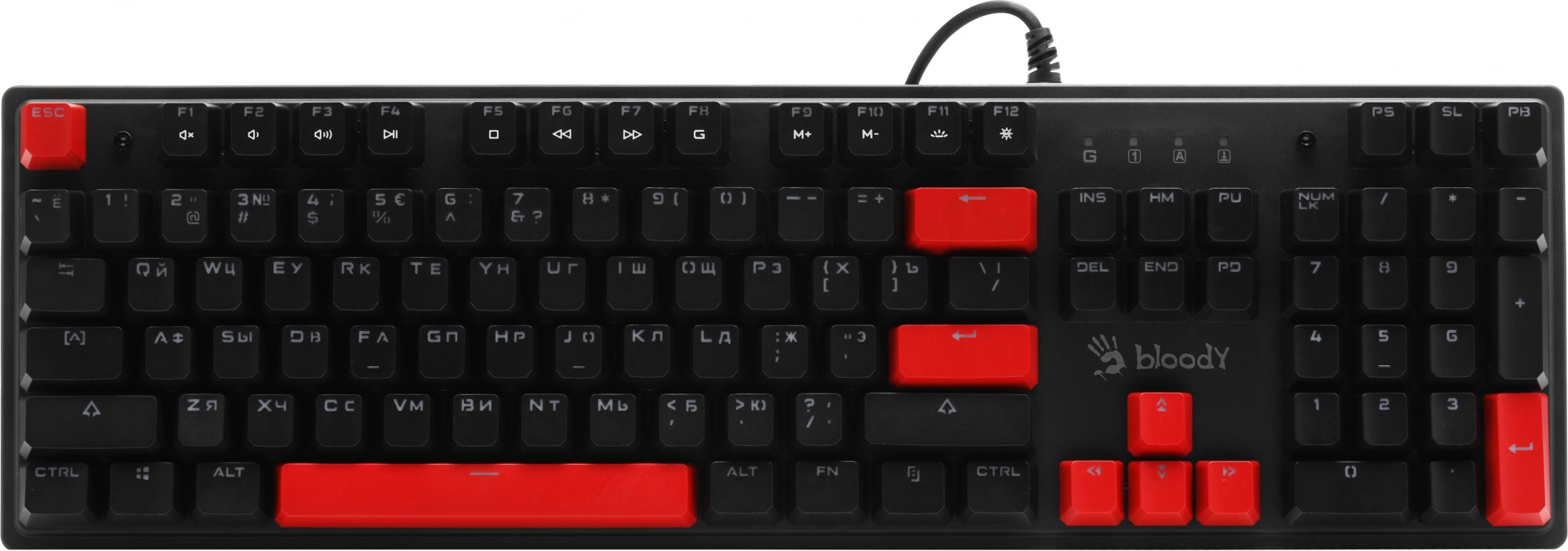Клавиатура A4Tech S510R механическая черный USB for gamer LED (S510R USB FIRE BLACK/BLMS RED) кабель 1.8м