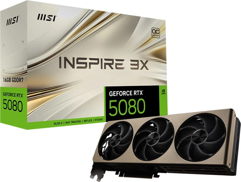 Видеокарта MSI PCI-E 5.0 RTX 5080 16G INSPIRE 3X OC NVIDIA GeForce RTX 5080 16Gb 256bit GDDR7 2640/30000 HDMIx1 DPx3 HDCP Ret