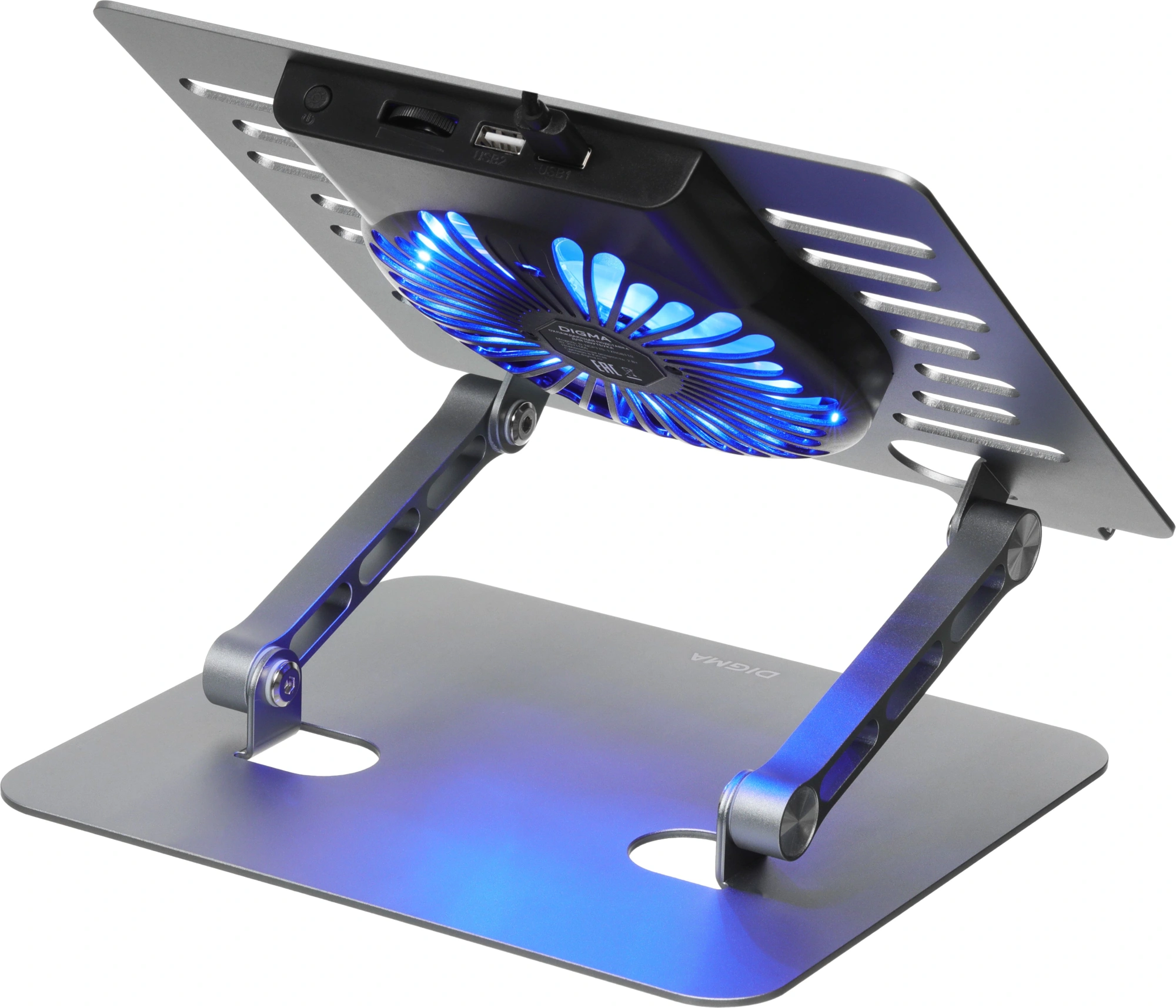 Подставка для ноутбука Digma D-NCP170-1xRGB110 17" 240x230x50мм 28дБ 2xUSB 1x 110ммFAN 790г Fan-control алюминий серый