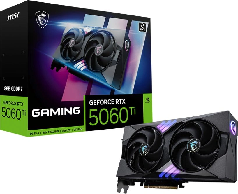 Видеокарта MSI PCI-E 5.0 RTX 5060 TI 8G GAMING NVIDIA GeForce RTX 5060TI 8Gb 128bit GDDR7 2572/28000 HDMIx1 DPx3 HDCP Ret