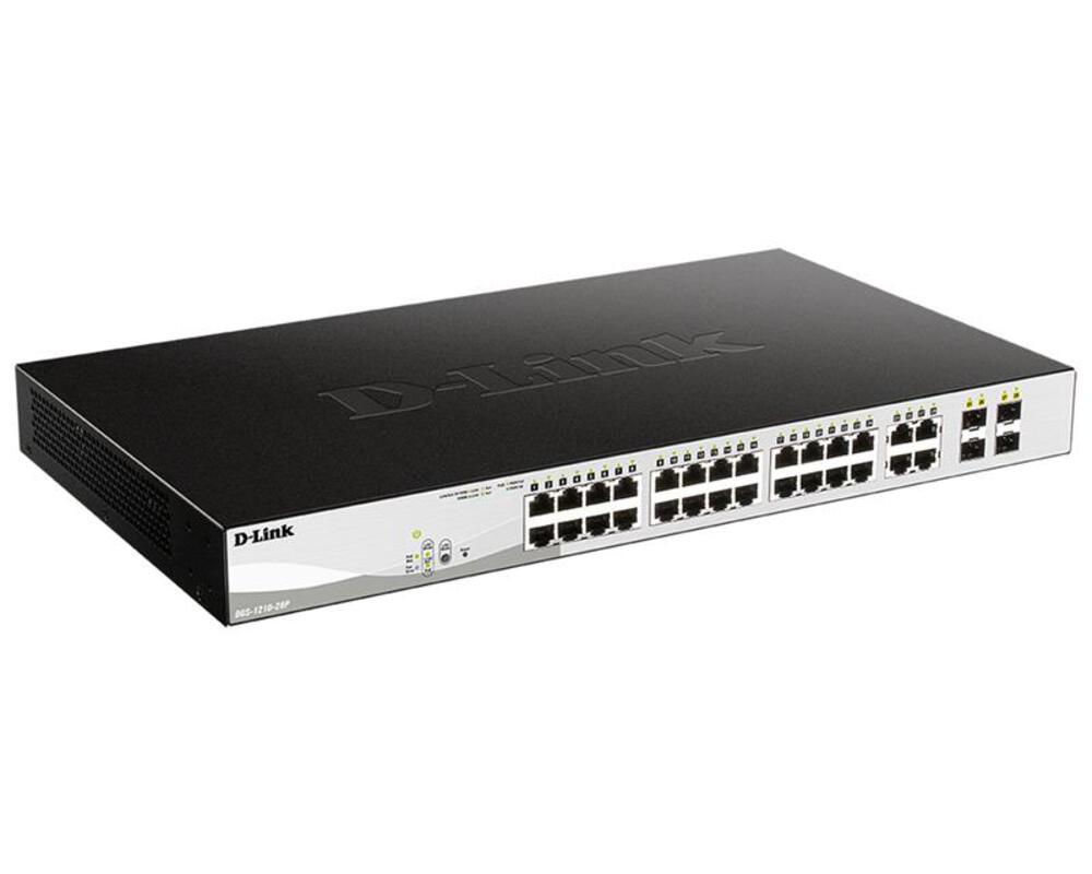 DGS-1210-28P/FL2A - Управляемый L2 коммутатор D-Link 10/100/1000Base-T и 4 комбо-портами 100/1000Base-T/SFP (24 порта PoE 802.3af/at, РоЕ-бюджет 193 Вт)