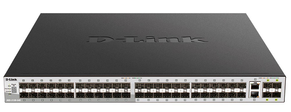 DGS-3130-54S/B1A - Управляемый L3 стекируемый коммутатор с 48 портами 1000Base-X SFP, 2 портами 10GBase-T и 4 портами 10GBase-X SFP+, D-Link