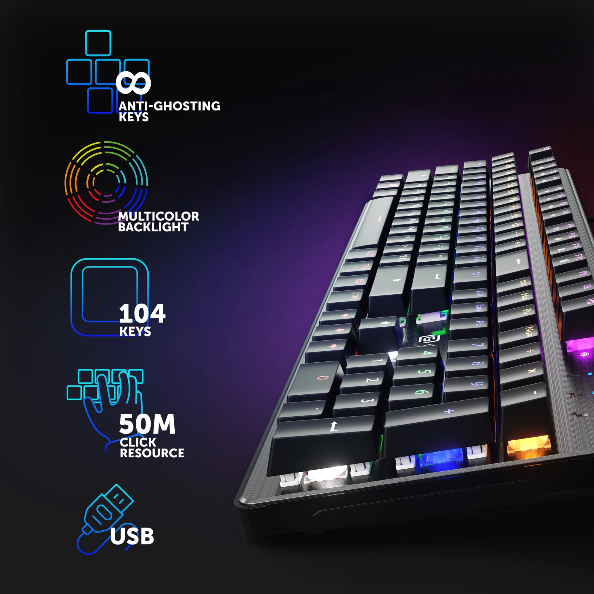 Клавиатура Оклик 970G Dark Knight механическая черный/серебристый USB for gamer LED