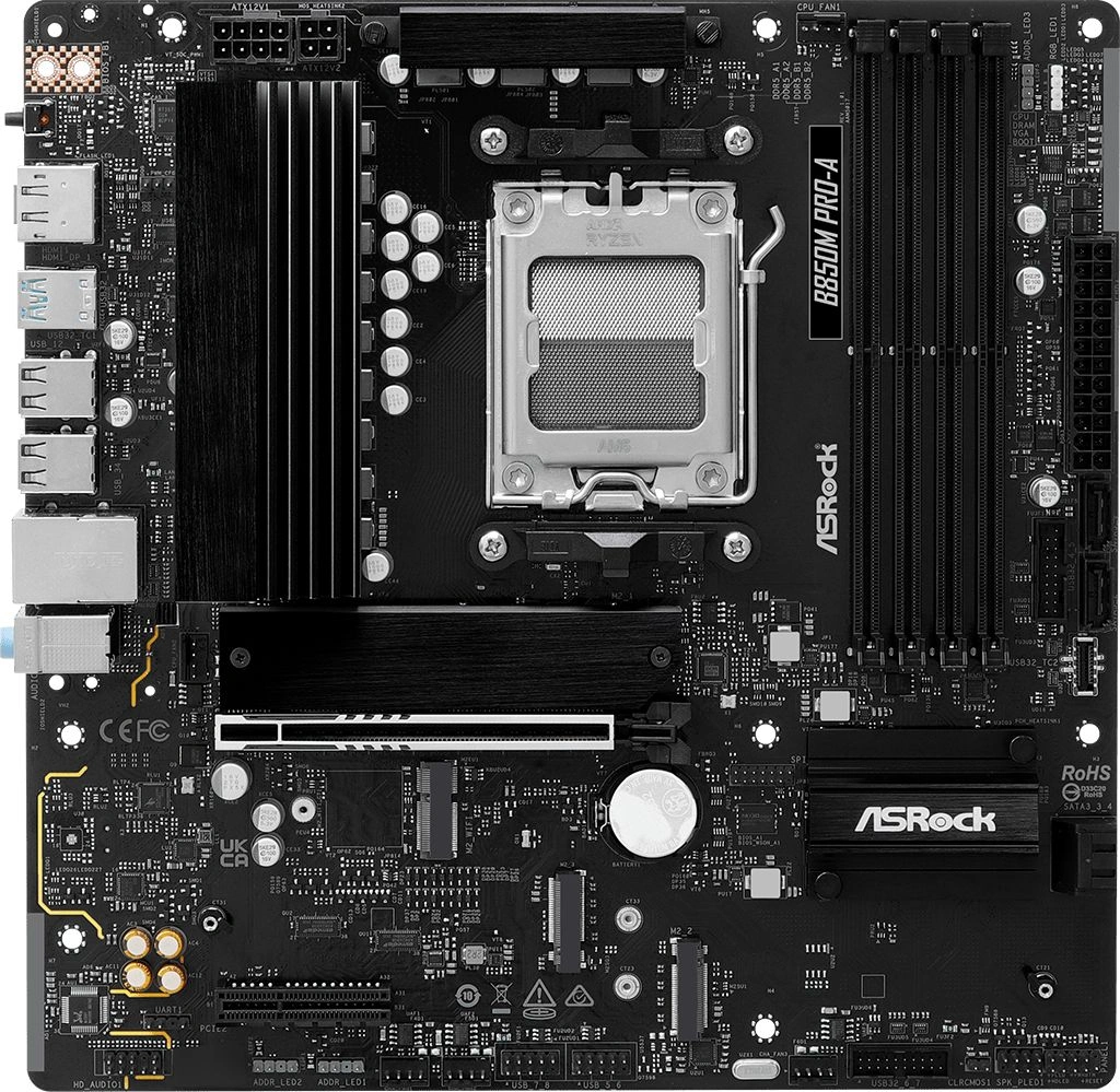 Материнская плата Asrock B850M PRO-A Socket AM5 AMD B850 4xDDR5 mATX AC`97 8ch(7.1) 2.5Gg RAID+HDMI+DP