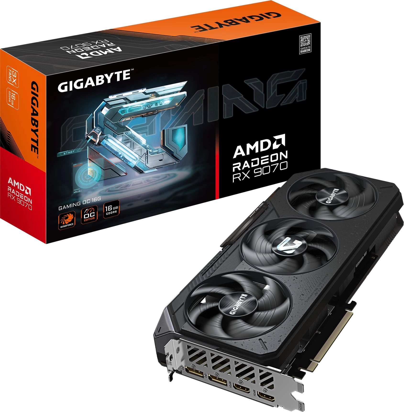 Видеокарта Gigabyte PCI-E 5.0 GV-R9070GAMING OC-16GD 1.0 AMD Radeon RX 9070 16Gb 256bit GDDR6 2210/20000 HDMIx2 DPx2 HDCP Ret