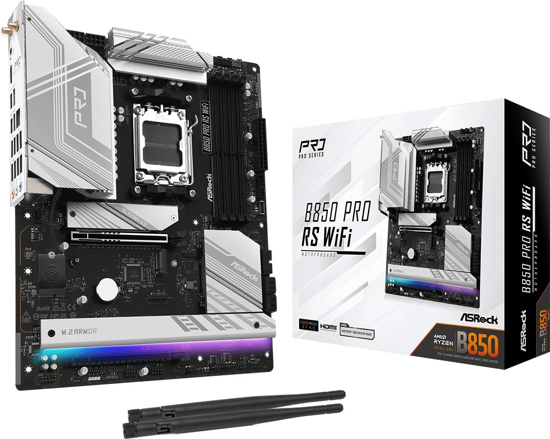 Материнская плата Asrock B850 PRO RS WIFI Socket AM5 AMD B850 4xDDR5 ATX AC`97 8ch(7.1) 2.5Gg RAID+HDMI