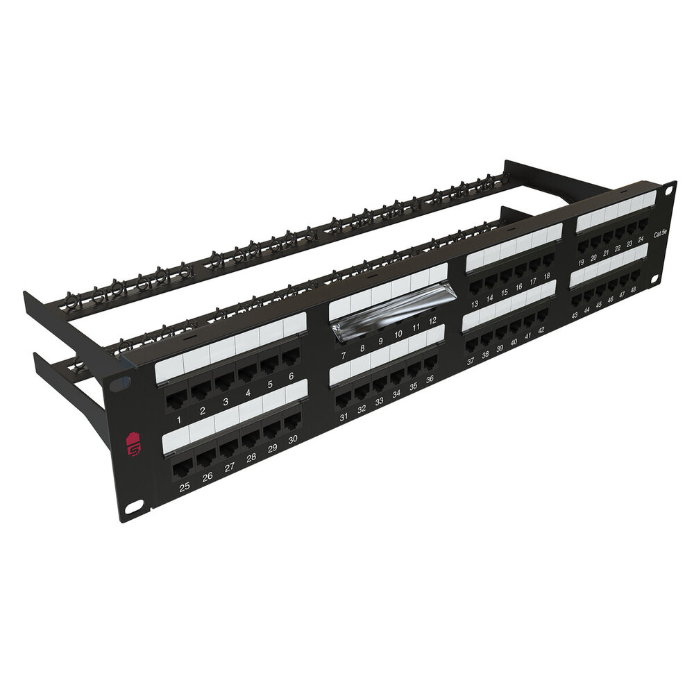 SYSMATRIX PP 1902U.S485EU.M - Патч-панель 19" (1U); (1U), 24 порта RJ-45, категория 5e, Dual IDC, с задним кабельным организатором, цвет черный, SYSMATRIX