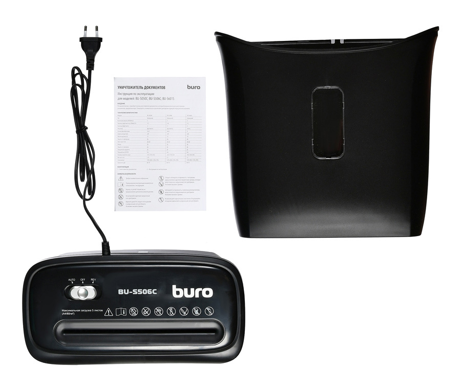 Шредер Buro Home BU-S506C черный (секр.P-4) фрагменты 5лист. 12лтр. пл.карты